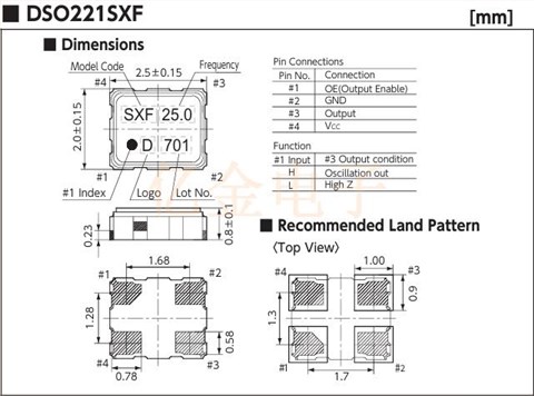 DSO221SXF,日本KDS晶振,CMOS输出晶振,2520贴片晶振,1XSF050000AR